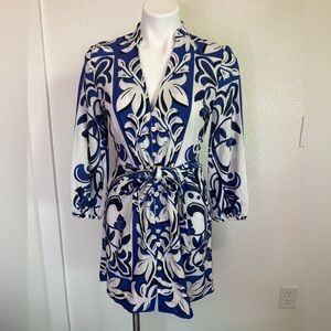 Zara Blue and White Floral Linen Mini Dress